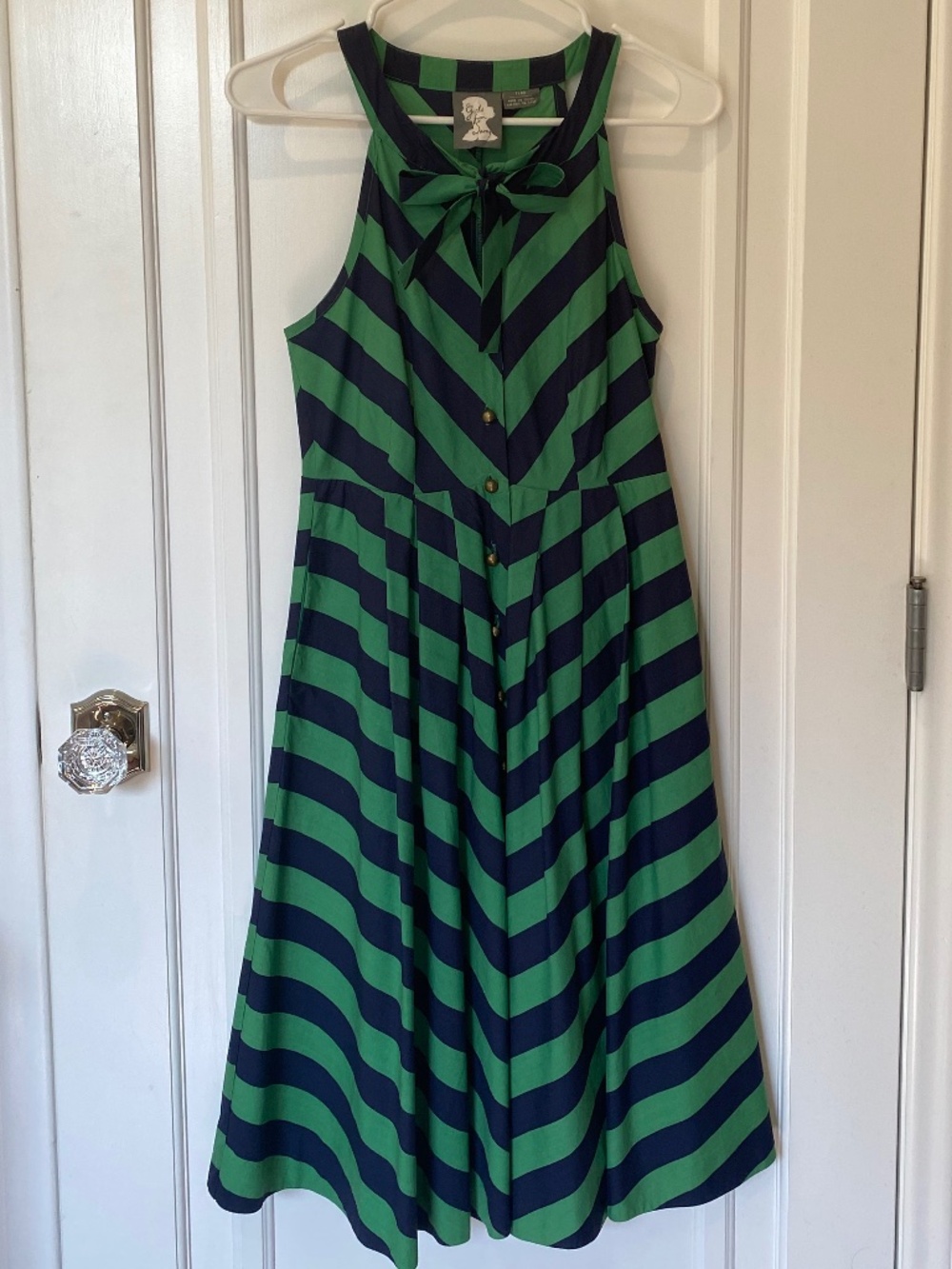 Girls from Savoy (Anthropologie): Chevron Stripe Button-front dress. Like New